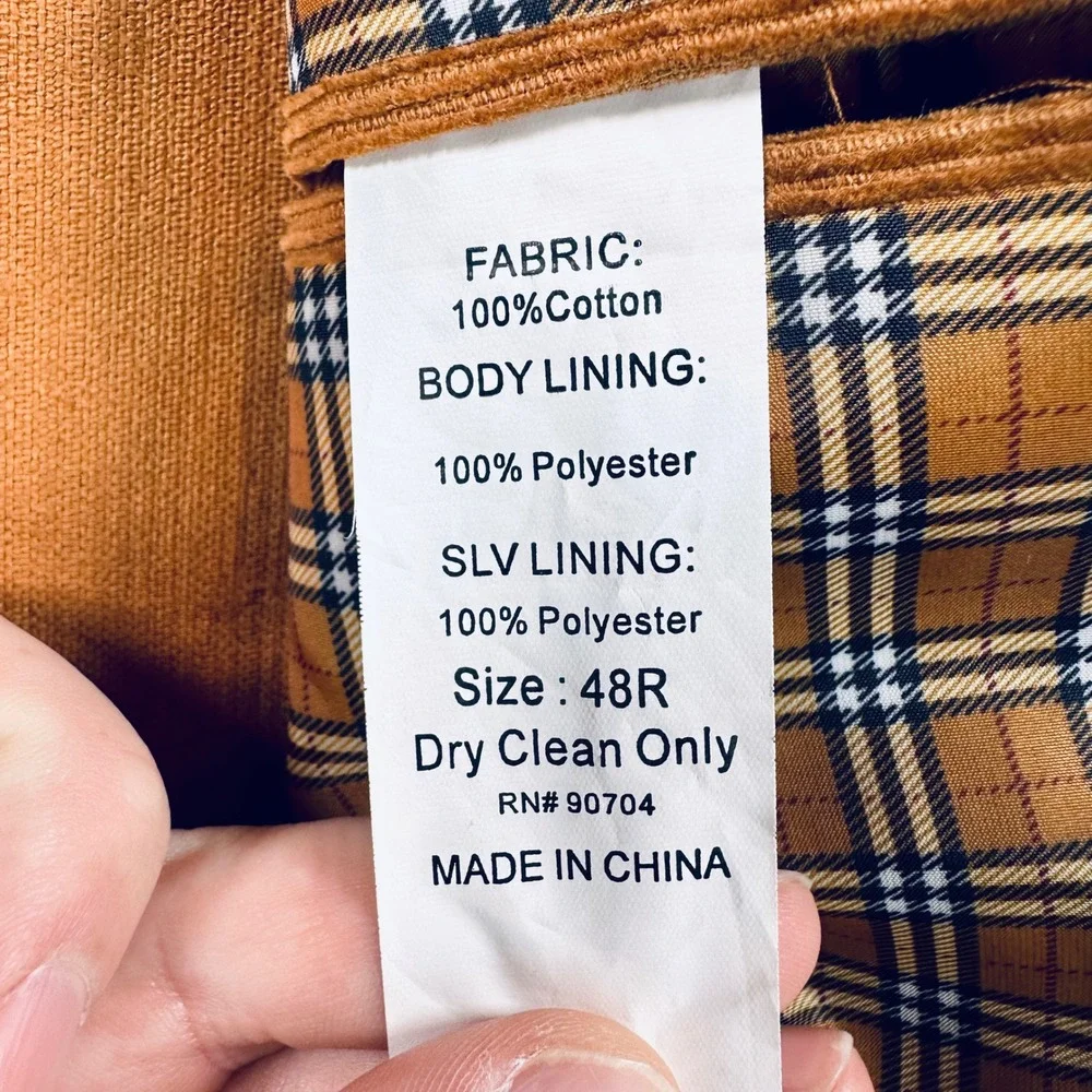 Alan Flusser 48R Burnt Orange Corduroy Blazer Jacket Sport Coat Plaid Lining